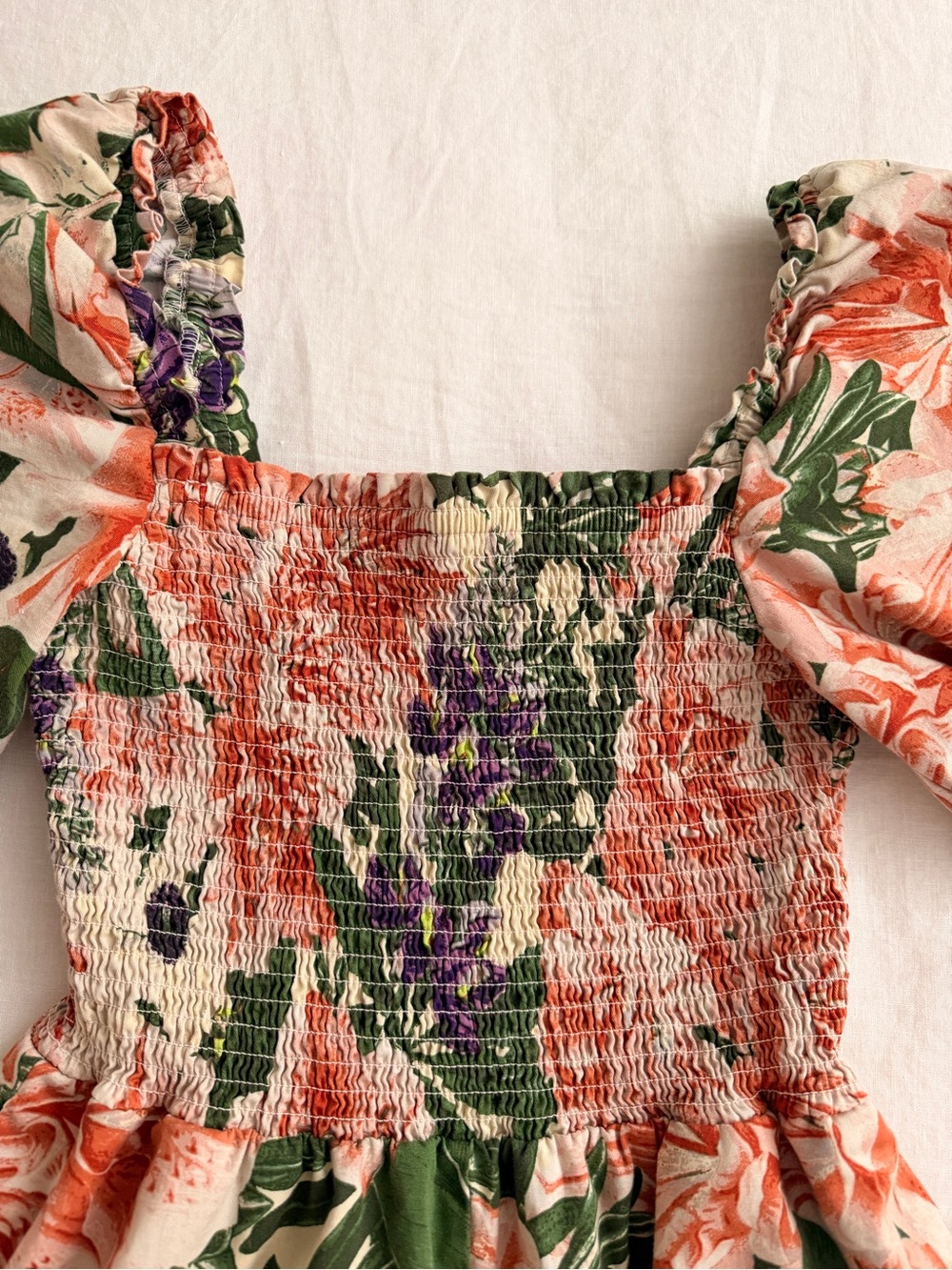 H&M Coral and Green Floral Smocked Romper - Picture 3 of 5
